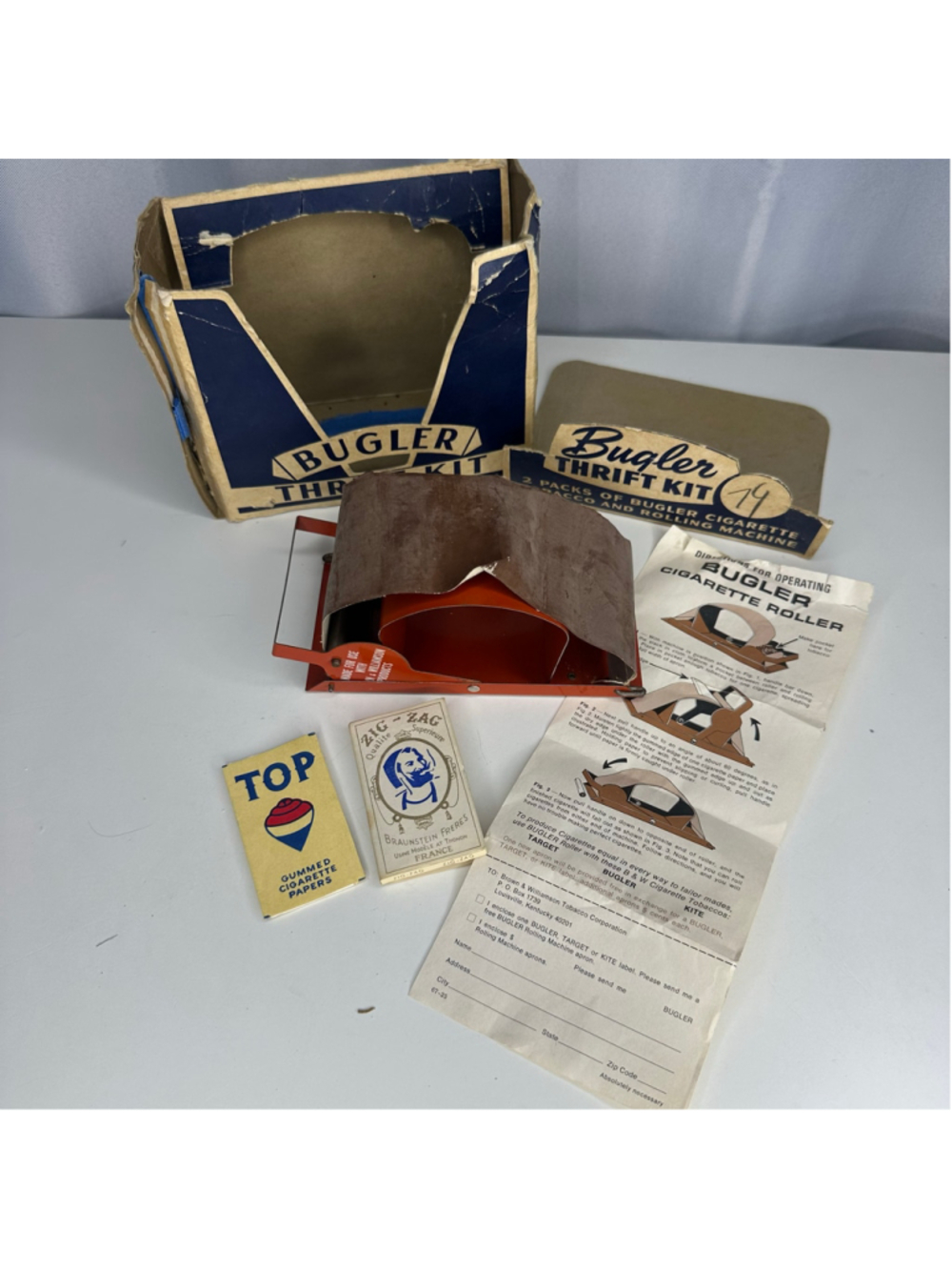 Vintage Bugler Thrift Kit Cigarette Making w Tobacco Wrappers & Original Box